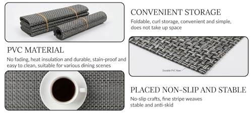 Image of Dribble Premium Anti UV-Mesh Woven PVC Table Placemats Set of 4 - Non-Slip, Heat Resistant, Washable Dining Table Mats for Kitchen, Dining & Office - 45cm X 30cm Durable Textured Design (Grey)