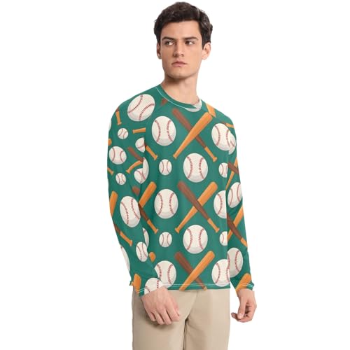 Mens UV Protection Shirts Rash Guard Long Sleeve UPF 50+ Baseball Bat Green Quick Dry S3