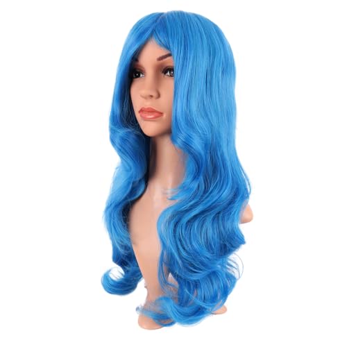 Image of MapofBeauty 24 Inch Long Wavy Side Bangs Anime Cosplay Wig,Mixed Light Blue | 60 cm Synthetic Fiber Wig, Women, Charming, Party