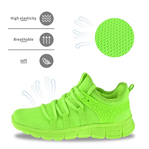 INZCOU Running Shoes Lightweight Tennis Shoes Non Slip Gym Workout Shoes Breathable Mesh Walking Sneakers Fluorescent Green 8women / 7men