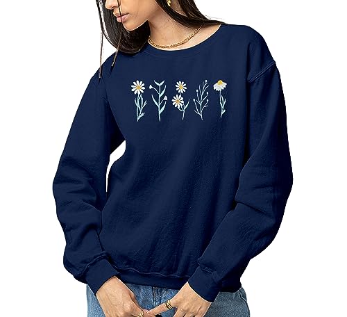 NACRE APPAREL Daisy Lover Embroidered Sweatshirt Wildflowers Crewneck Flower Embroidery Botanical Plant2