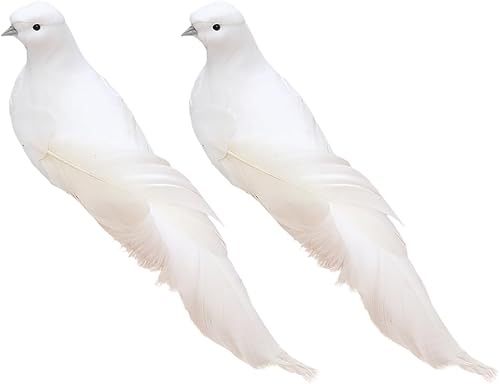 PRETYZOOM 2 piezas de adornos de Navidad de pájaros, paloma de la paz artificial con clips, adornos de árbol de fiesta de boda de Navidad,