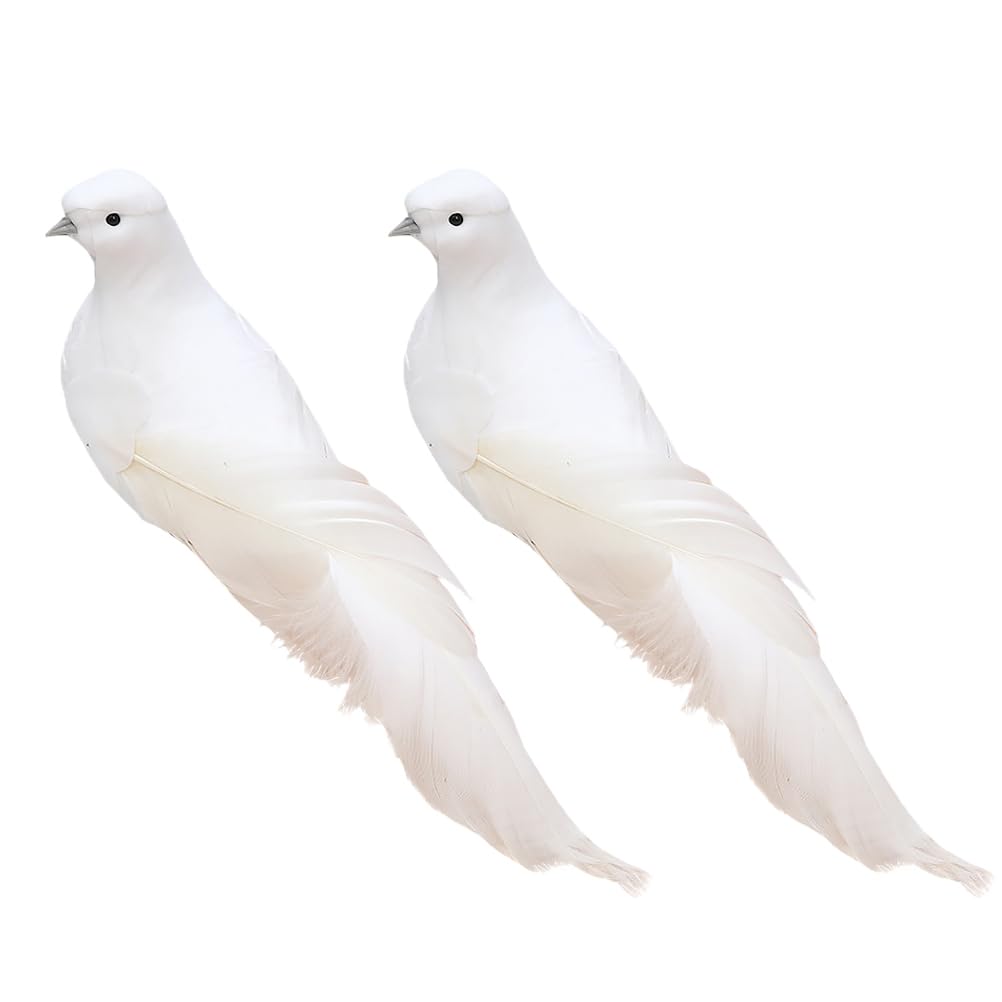 PRETYZOOM2pcs Christmas Ornament Birds Artificial Peace Dove with Clips Christmas Wedding Party Tree Ornaments Photobooth Props