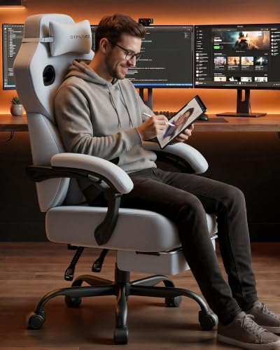 Image of GTPLAYER Big & Tall Gaming Chair, Wide Reclining with Footrest for Adults | Ergonomic High Back Computer Desk Chair, Comfort Padded Seat with Lumbar Support for Big /Tall, Office /Home, Light Blue