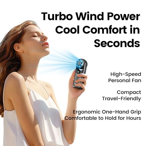 Image of SEIGA Ice Cooling Metal Body Portable Fan, 5200mAh Rechargeable Handheld Fan with Semiconductor Cooling Plate, 16500RPM Powerful Cooling, 100-Speed Quiet Fan for Travel & Summer