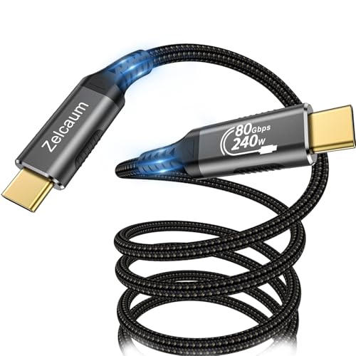 Zelcaum USB C Thunderbolt 5 Cable 120Gbps Bandwidth, 80Gbps Date, 16K 8K 4K Video Sync Display, 240W Fast Charging, Fully Compatible with Thunderbolt 4/3, Type USB-C, USB4 / Gen4 Devices, 3FT