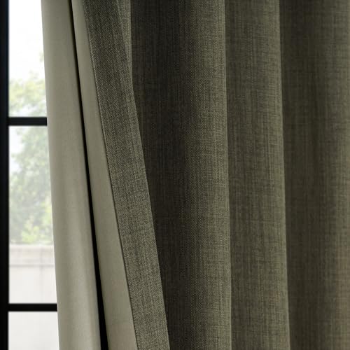 Image of HPD Half Price Drapes - Faux Linen Curtains for Living Room (2 Panels) - 50W X 96L - Textured Room Darkening Curtains for Bedroom 96 Inches Long - Drapes for Home Decor, Khaki Green