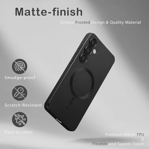 Image of DIZORO Samsung A26 5g Case, Compatible with Mag Safe Back Cover, Matte Luxury Metallic Luster Flexible TPU Wireless Charging Shockproof Case with Camera Protector Lens (Black)