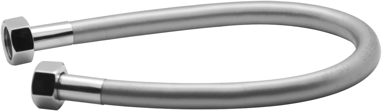 PVC Connection Pipe Braided Silver - Brass CP Tail | 15mm(½’’) Inner Thread (1 & 2) | 450mm(18’’) Length | Leak-Proof Flexible Plumbing Connection Pipe (Pack of 2)