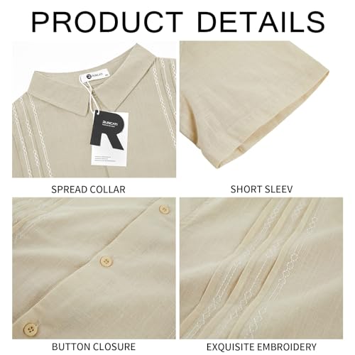Image of Runcati Mens Short Sleeve Guayabera Shirts Linen Cotton Button Down Mexican Embroidered Cuban Wedding Shirt Summer Beach Tops