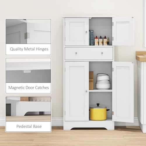 HOMCOM Kitchen Cupboard, Freestanding Modern Kitchen Storage Cabinet with 4 Doors, Drawer and Adjustable Shelf, White - Image 8