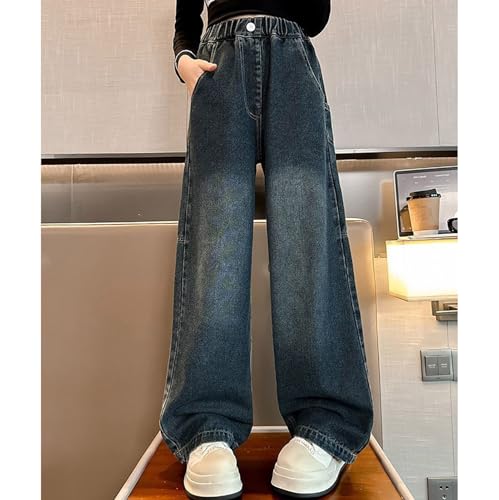Girls Baggy Jeans Straight Wide Leg Elastic Waist Denim Pants Kids Boyfriends Fall Trendy Trousers with Pockets3