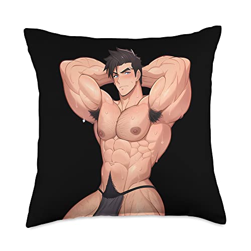 Barazoku Bara Tiddies Sexy Gay Male Art Erotic Bulge Yaoi Throw Pillow, 18x18, Multicolor