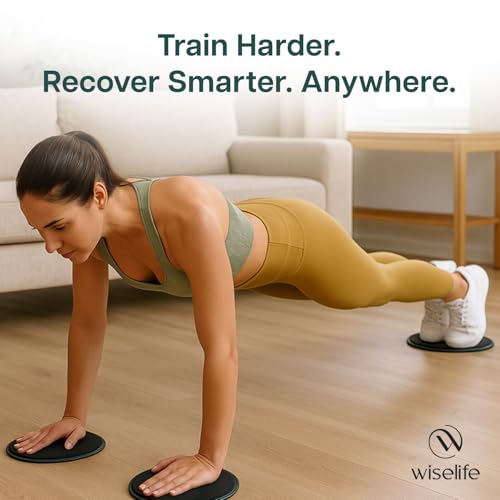 Image of Wiselife Dual-Sided Gliding Discs set of 2 for Full Body Workout - Black & Green Core Sliders for Home Gym, Abs, Glutes, Strength & Balance Training on Carpet & Hard Floors