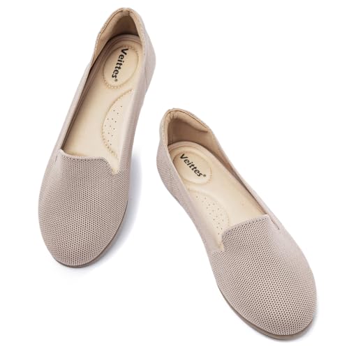 Image of Veittes Women's Wide Width Flats Shoes,Comfortable Breathable Casual Slip on Round-Toe Knitted Dressy Ballet Flats