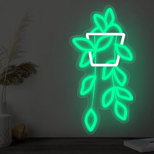 Image of Flowerpot Neon Sign for Wall Decor, USB Light Up Sign for Home Bedroom Party Bar Flower Shop Decor Wedding Birthday Party Gifts for Her Him, 16.5 inchx8.9 inch