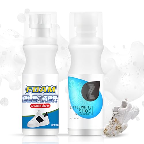 SHOPPGO Kit Limpieza Zapatillas, Limpiador Zapatillas Blancas+Betun Blanco, Adecuado para Zapatillas y Tejidos de Cuero/Gamuza/Nobuk, Limpieza Eficaz y Rápida, 100ml*2