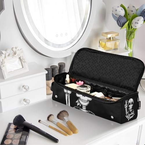 Bolsa de viaje para herramientas de cabello calientes con estera para plancha y compartimento doble para planchas, rizadores y estilizadores, diseño Peace Sign Skull miniatura 7