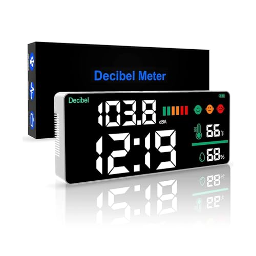4-in-1 デジタルデシベルメーター壁掛けサウンドレベル騒音計 30-130dB 範囲 11 インチ大型 LED ディスプレイ多機能