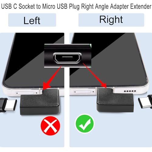 QIANRENON USB C na Micro USB 90° kąt ładowania złącze danych wtyczka USB C żeński na Micro USB męski adapter kąt prosty 10 W (5V2A) 480 Mb/s, do telefonu MP3 MP4 aparatu cyfrowego, 2 szt. (kąt prosty)