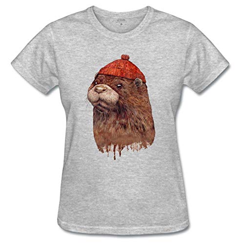 Julongcul Water Otter with a Hat T-Shirt for Womens XXXL Gray