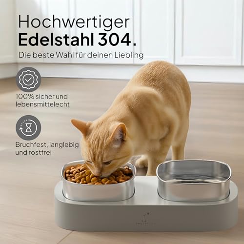 Pretty Paw Katzennapf Erhöht mit 2 Edelstahl Schalen, Grau