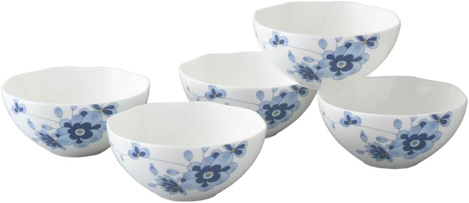 Narumi 52442-23174AZ Milano Duo Bowl & Plate Set, Blue, Plum Blossom, Chintz, Wedding Gift, Microwave Warm, Dishwasher Safe, Gift Box Included, Wrapped