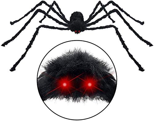 HOTSAN Giant Halloween Spider 50" Large Fake Spider Outdoor Halloween Decorations - Quake and Squeak with Spooky Voice When Touch