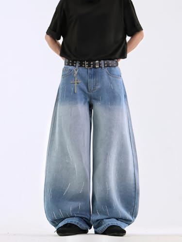 Men's Hip-hop Wide Leg Baggy Jeans Y2k Skater Loose Fit Denim Pants3