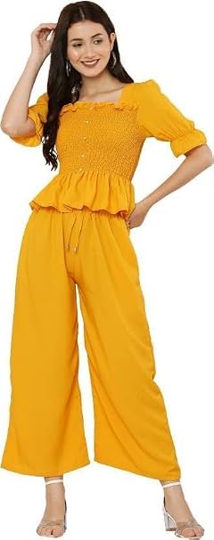 bjird Women's Mustard Yellow Smocked Top and Palazzo Set-picture-20