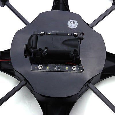 Underside of UDIRC U818A Quadcopter showing camera and battery compartment