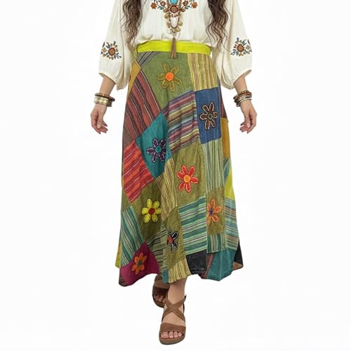 Image of Agan Boho Maxi Wrap Skirt for Women, Tie Dye Cotton Long Flowy Summer Skirt