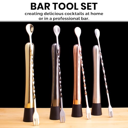 Gbuxska Muddler and Mixing Spoon for Cocktails, 10 Inches Bar Mixing Spoon, 8 Inches Muddler - Premium 2 Piece Rose Gold Bar Tool Set for Drinks