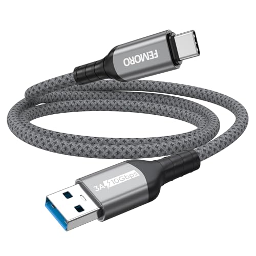 FEMORO USB C Data Cable 3ft, USB 3.2 Gen 2 10Gbps High Speed Data Transfer, 3A Fast Charge A to Type C Braided Cord for Android Auto, Portable SSD iPhone16 Phone Laptop MacBook Pro Tablet Computer PC