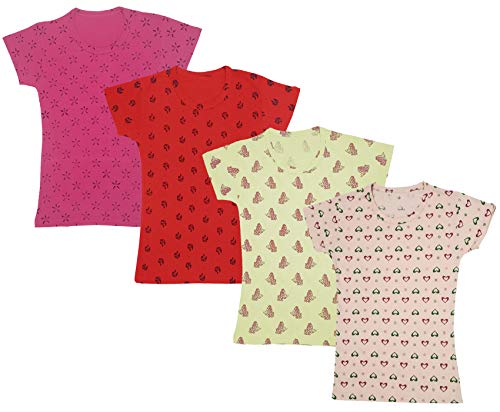 Image of indi weaves Girls Half Sleeve Cotton Printed T-Shirts Pack of 4