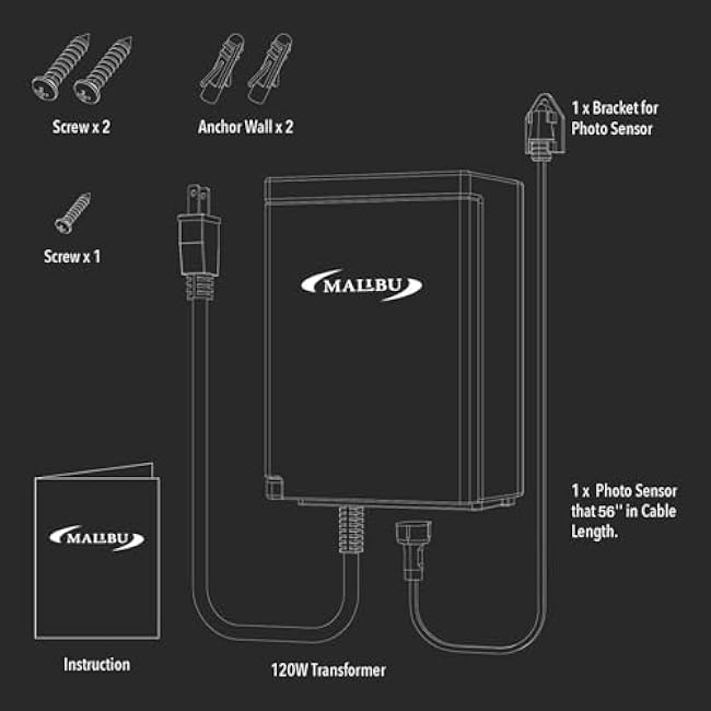 Malibu 120 Watt Power Pack with Sensor and Weather Shield for Low Voltage Landscape Lighting Spotlight Outdoor Transformer 120V Input 12V Output 8100-9120-01