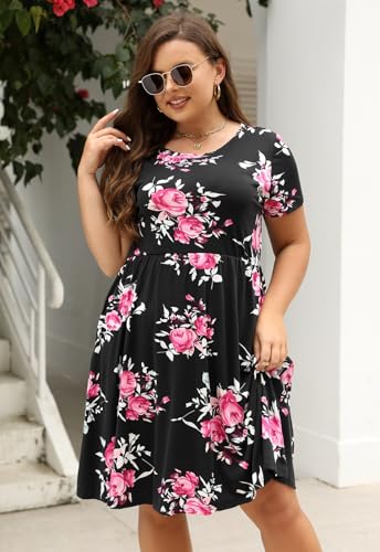 Image of Nemidor Women Plus Size Casual Dress Midi Flt Flare Pocket