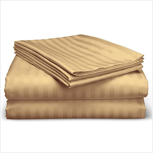 Juego de sábanas de algodón de 400 hilos, 4 piezas, 100% algodón egipcio, juego de sábanas de satén suave, bolsillo profundo de 35 cm, sábana bajera, rayas gris pardo, emperador