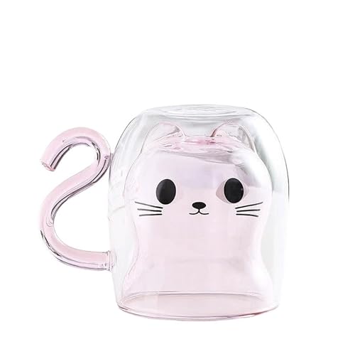 350ml Tazas de Café de Cristal,Gato Tazas de Café de Cristal,Vasos de Doble Pared con Asa,Tazas de Té de Vidrio Borosilicato, Tazas de café Transparentes para Espresso,Capuchino, Café con Leche, té