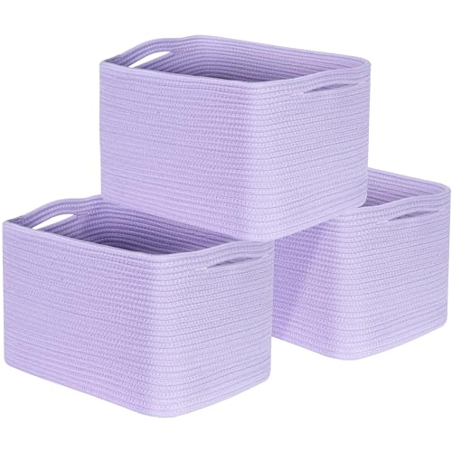 Image of MINTWOOD Design 3-Pack Storage Baskets and Cube Bins for Shelves, Playroom and Classroom, Decorative Woven Closet Organizers for Books, Shoes, and Pantry Items, Lavender Purple