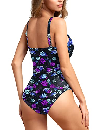 Image of Upopby Women's Vintage Padded Push up One Piece Swimsuits Tummy Control Bathing Suits Plus Size Swimwear