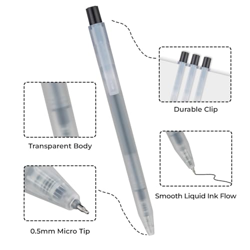 Image of Insight Retractable Rollerball Pens | 0.5mm Micro Tip with Glass Body Design | Quick-Drying, Smudge-Free Ink for Smooth Ink flow | Ideal for Office, School & Journaling (Black Ink, Pack of 6)