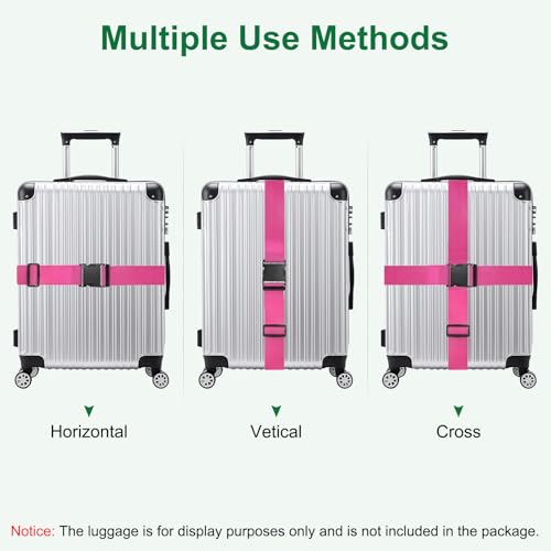 Image of M METERXITY 2-Sets Luggage Straps TSA Approved, Travel Straps for Luggage Suitcase Tags Set, Adjustable Suitcase Belt [Rose Red]