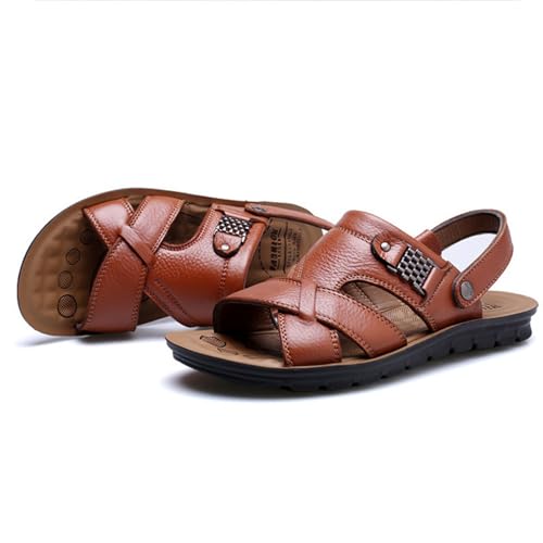 Men's Leather Casual Flat Sandals with Adjustable Dual use Ankle Straps Open Toe Cutout Anti-Slip Summer Breathable Sandals3