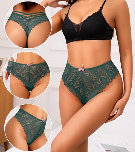 J-pone Thongs for Women Sexy Lace Underwear High Waisted Hollow Out Panties String Criss Cross Thong Multipack3