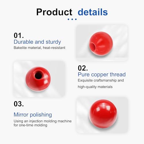 Image of Othmro 3pcs Thermoset Ball Knob M12 Female Thread Machine Handle 1-5 /8 inch Diameter Smooth Rim