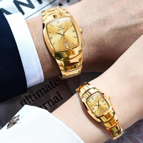 Image of OLEVS Couple Watch Men and Women His and Her Watches Set Analog Date Diamond Stainless Steel Waterproof Luminous Wrist Watch