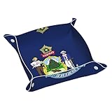Bandeja de cuero con la bandera del estado de Maine, elegante organizador de cuero para hombres, llaves y cartera, vacía tus bolsillos, bandeja para papá