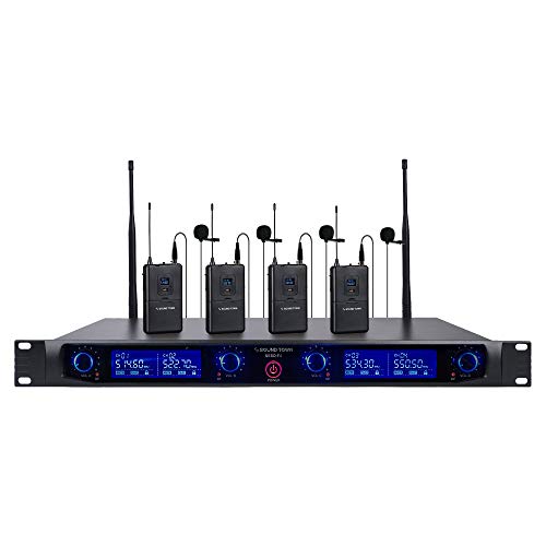 Sound Town 4 Channels Professional Uhf Wireless Microphone System With Rack Mountable Metal Receiver And 4 Lavalier Mics With Bodypack Transmitters, For Church, School, Meeting, Party And Karaoke #TOP5