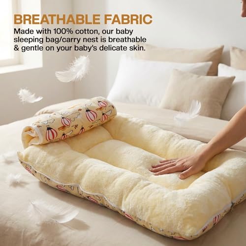Image of Baybee 3-in-1 Baby Sleeping Bag & Carrying Bed | Velvet Cotton Carry Nest for New Born | Soft & Travel Friendly Sleeping Bag for Babies 0-6 Months (Yellow)